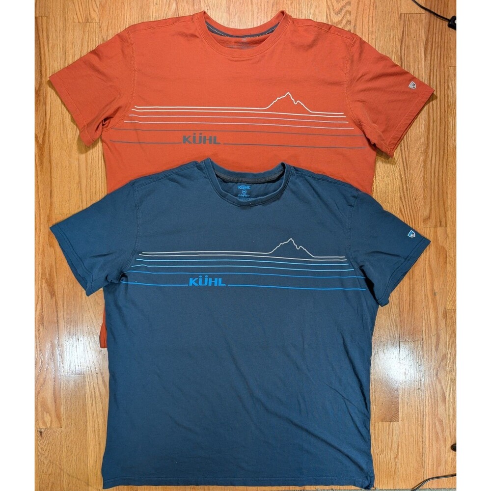 KUHL Wildfibre Mountain Lines T-Shirt Mens 2XL Blue Crew Neck Organic Cotton 2